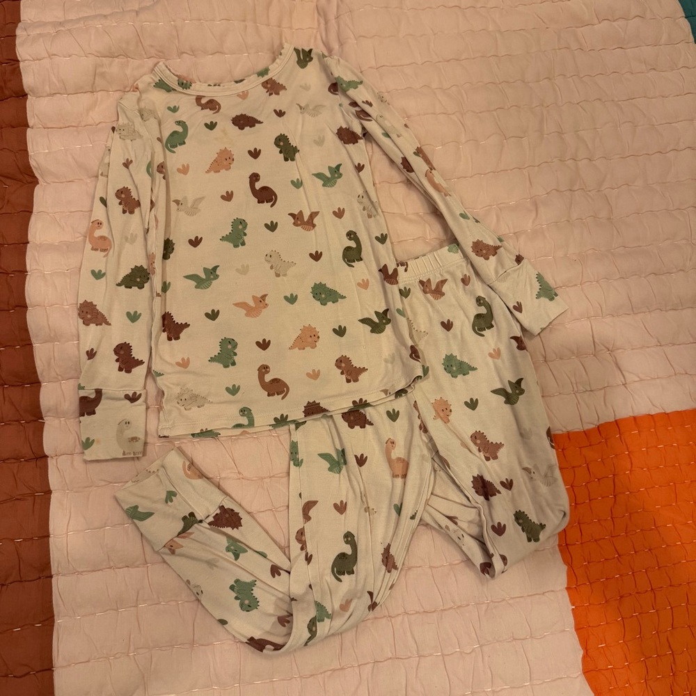 Posh Peanut Dinosaur Print Pajama Set - Cream and Green